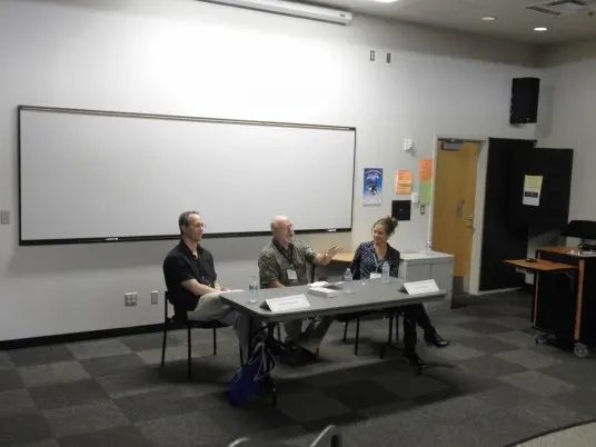 One of the fantastic ones I dropped in on was a panel with William Kenower (author of Write Within Yourself) and Claire Dederer (author of the bestselling memoir Posers). In the middle is a familiar face--Chuck Robinson of Village Books was the host of this very lively discussion about writing the most difficult thing. I came away truly inspired!