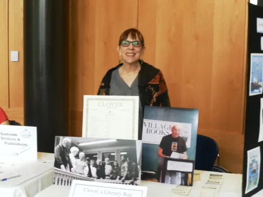 Of course, I stopped to chat with Mary Gillilan, the beloved editor of Clover: A Literary Rag, published by the Independent Writers' Studio. Clover will host a reading from its current issue on September 21 at Village Books. I hope to see you there!